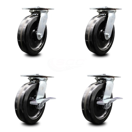 8 Inch Phenolic Swivel Caster Set With Ball Bearings 2 Brakes